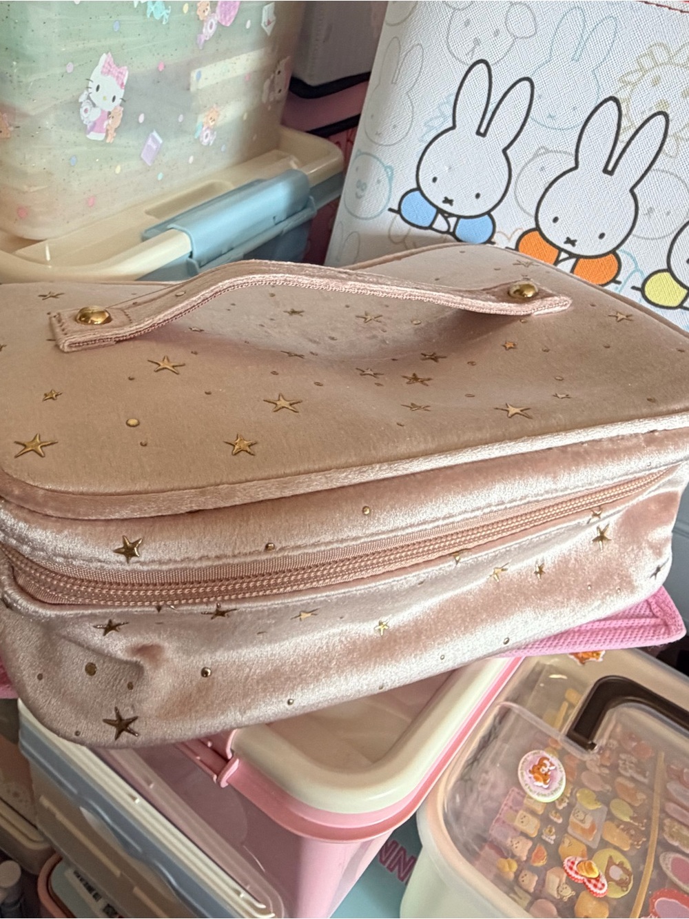 Pink Velvet Star Cosmetic Bag - Stylish Travel Case
